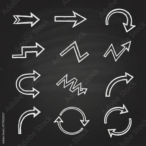 Hand Drawn Arrow Line Icon Set – Brush Sketch & Chalk Texture Vector