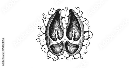 Vintage anatomical brain cross section with cracked shell design