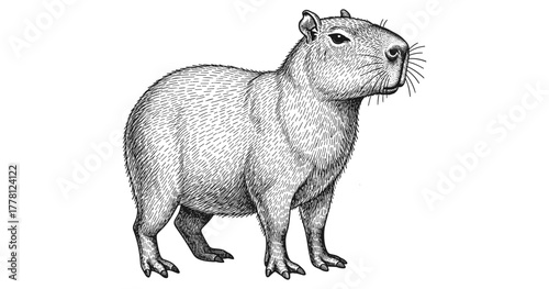 Intricate hand-drawn capybara: detailed animal art on white background