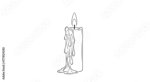 Illustration of a burning candle with dripping wax in a simple line drawing