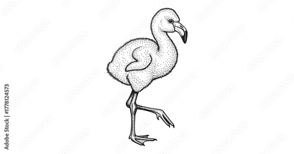 Obraz premium Hand drawn baby flamingo sketch on white background