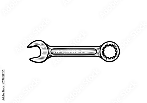 Wrench hand drawn simple engraved vector illustration