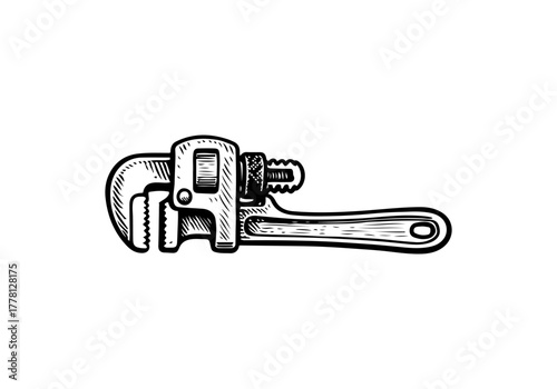 Wrench hand drawn simple engraved vector illustration