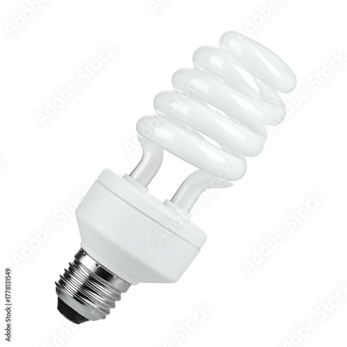 White spiral compact fluorescent bulb against black background