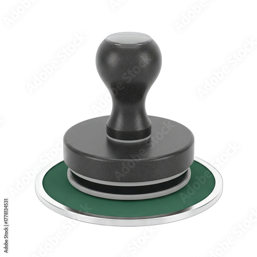Round Stamp With Black Handle And Green Ink Pad Isolated On Transparent Background Detailed Realistic Rendering