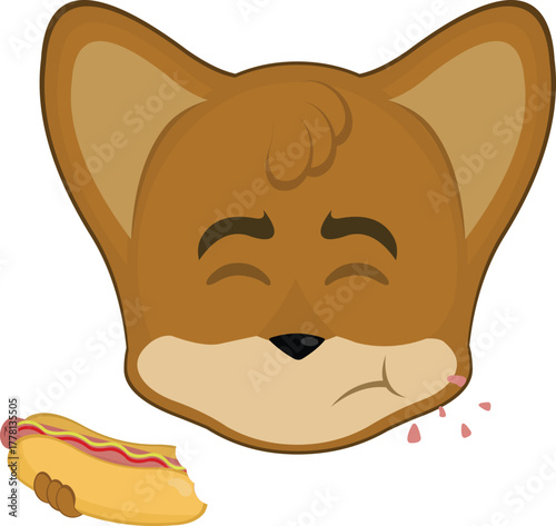 vector illustration emoticon character face fox animal eating fast food from a hot dog
