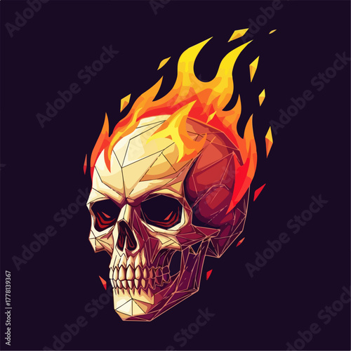 Scary Flaming Skull Illustration With Geometric Design and Dark Background