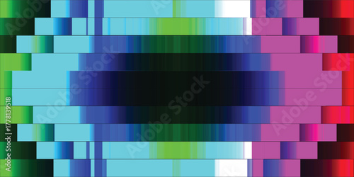 A vibrant spectrum of colorful horizontal bars creating a digital glitch art background.