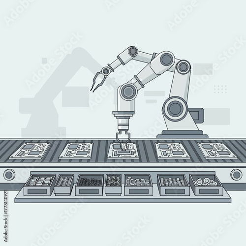 Automated Assembly Line with Robotic Arm.