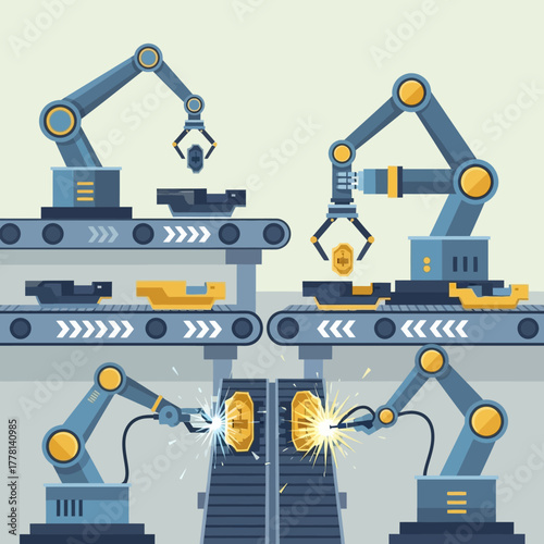 Automated Industrial Production with Robotic Arms.