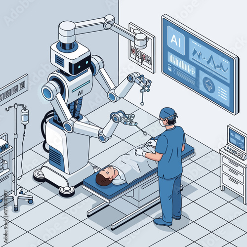 AI-Powered Robotic Surgery in Modern Hospital.