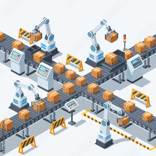 Automated Production Line with Robotic Arms.