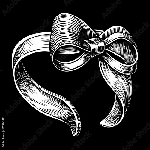 Vintage style ribbon bow illustration on black background