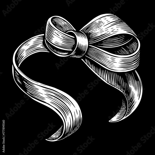 Elegant white ribbon bow illustration on black background