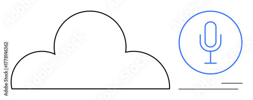 Cloud outline alongside a microphone icon within a circle, representing voice recording and storage. Ideal for cloud technology, voice data, streaming services, communication, audio technology, AI