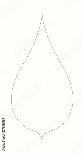 A grey outline of a teardrop shape with a pointed top and bottom.