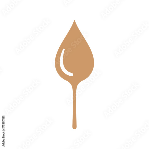A brown drop shape with a curved highlight on a stick.