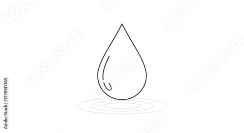 A black line drawing of a water drop with ripples.
