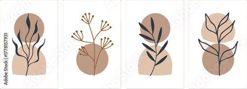 Abstract organic botanical line art with earthy tones on a clean white background