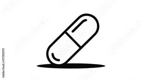 Simple line illustration of a single medical capsule casting a shadow