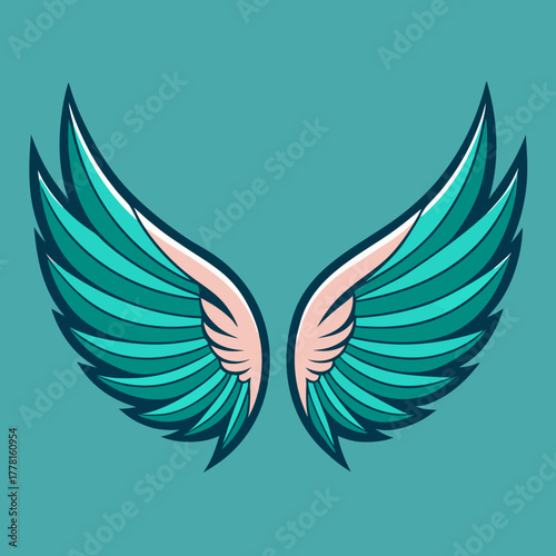 Stylized teal and pink angel wings on teal background