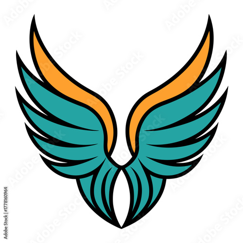 Stylized teal and orange wings logo design