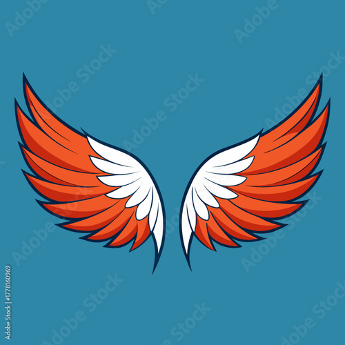 Stylized orange and white wings on teal background