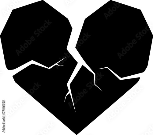 Cracked broken heart silhouette vector graphic symbolizing deep sadness grief and emotional pain isolated on white background
