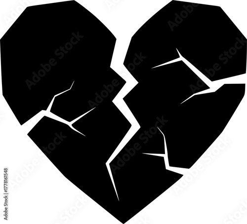 Cracked broken heart silhouette vector graphic symbolizing deep sadness grief and emotional pain isolated on white background
