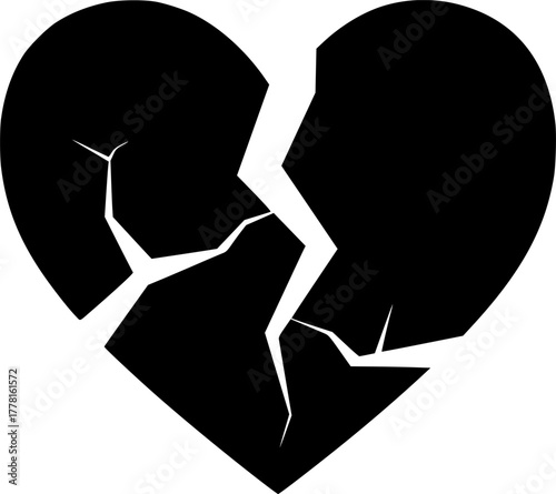 Cracked broken heart silhouette vector graphic symbolizing deep sadness grief and emotional pain isolated on white background
