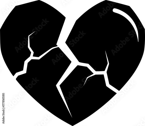 Cracked broken heart silhouette vector graphic symbolizing deep sadness grief and emotional pain isolated on white background
