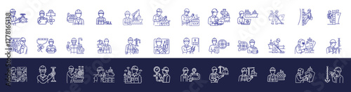 Marine Engineer On-Site Safety Thin Line Icon Set