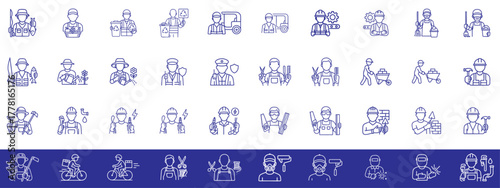 Collection of Line Icons Representing Various Professions and Occupations