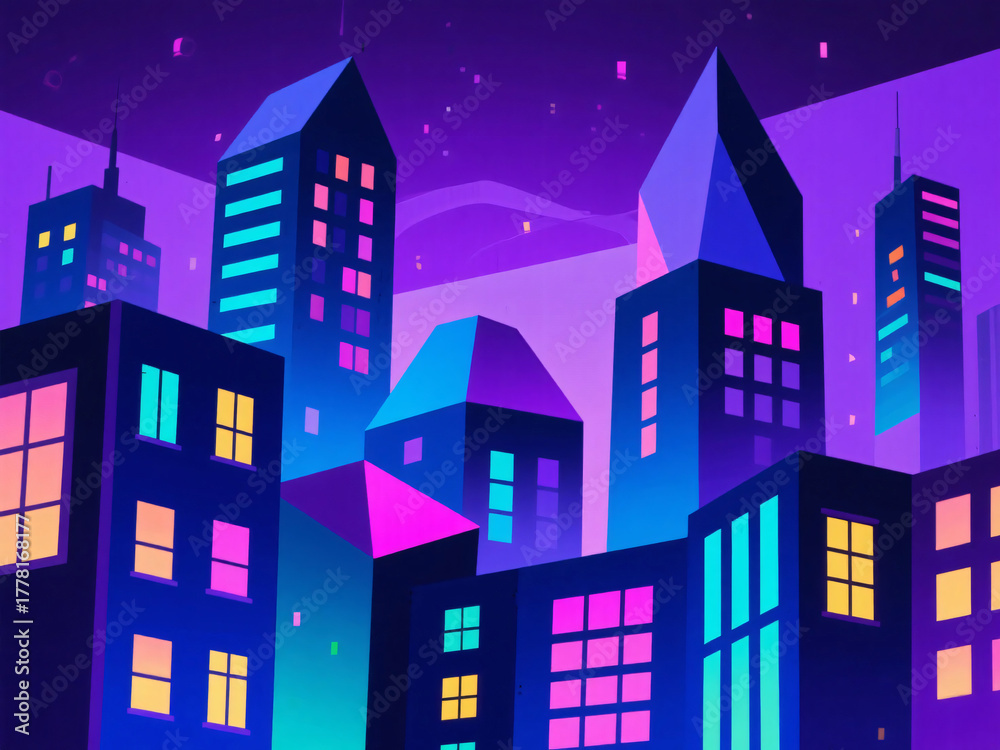 Fototapeta premium Colorful Cubism Cityscape Skyline Minimalist Illustration