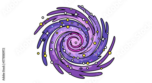 Abstract Galaxy Illustration with Swirling Purple Arms and Scattered Stars