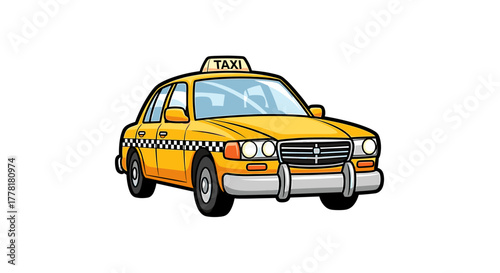 Cartoon Style Classic Yellow Taxi Cab Isolated on White Backdrop