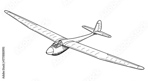 Sleek Glider: Hand Drawn Black and White Illustration on White