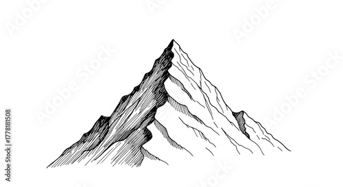 Majestic Mountain Peak Hand Drawn Illustration Against White Background