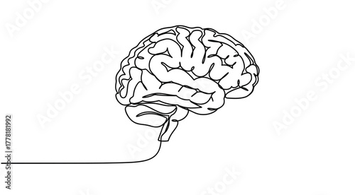 Continuous One Line Drawing of Human Brain. Minimalist Art Style Concept of Idea, Intelligence, Mind, and Psychology Vector Illustration