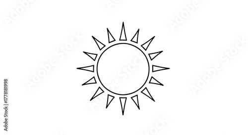 Simple Sun Vector Illustration with Rays on White Background