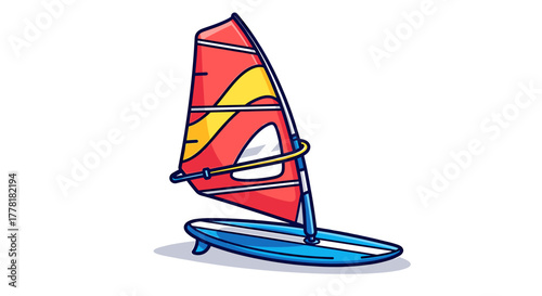 Illustrated windsurf isolated on white backdrop, vibrant and cheerful vibe