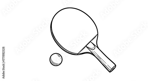 Simple Black and White Ping Pong Equipment Outline Illustration