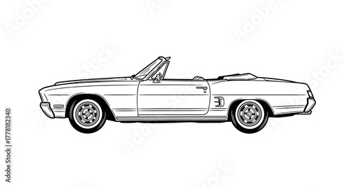 Sleek Outlined Classic Convertible Car on White Background