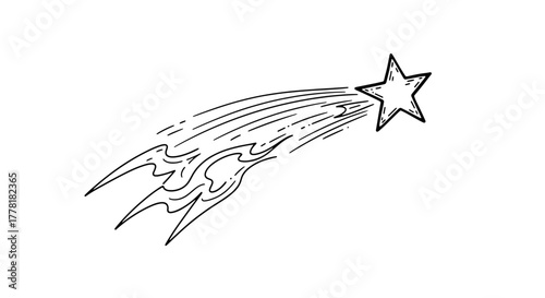 Whimsical Shooting Star Illustration with Hand-Drawn Style and Trail