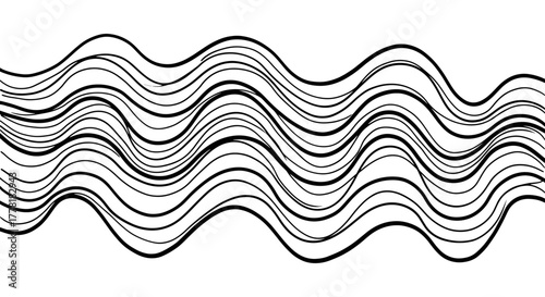 Abstract undulating parallel lines in black and white create dynamic effect.