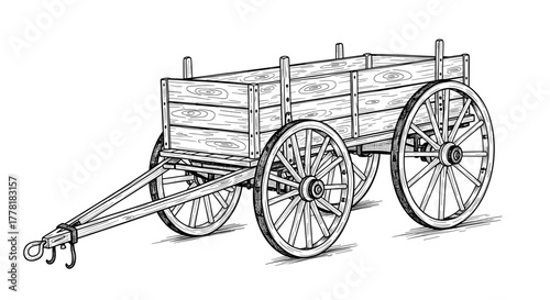 Vintage Farm Wagon Illustration Isolated on White Background, Ready to Travel