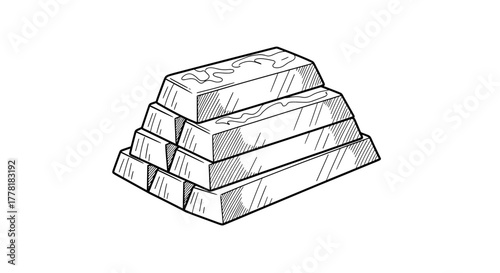 Gold bars sketch stacked: simple, precious, and valuable illustration art