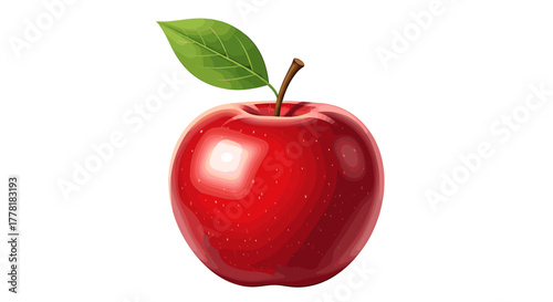 Ripe Red Apple With a Leaf on a Clean White Backdrop