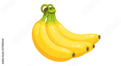 Bunch of Cartoon Bananas with Yellow Peel on White Background