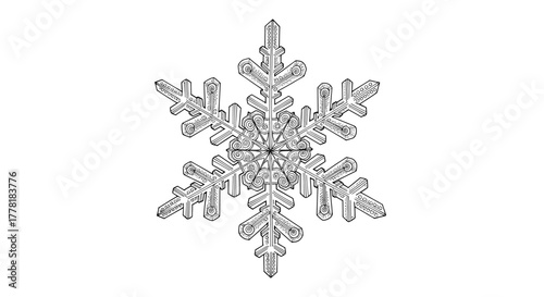 Exquisite intricate snowflake drawing isolated on white background, showcasing winter beauty